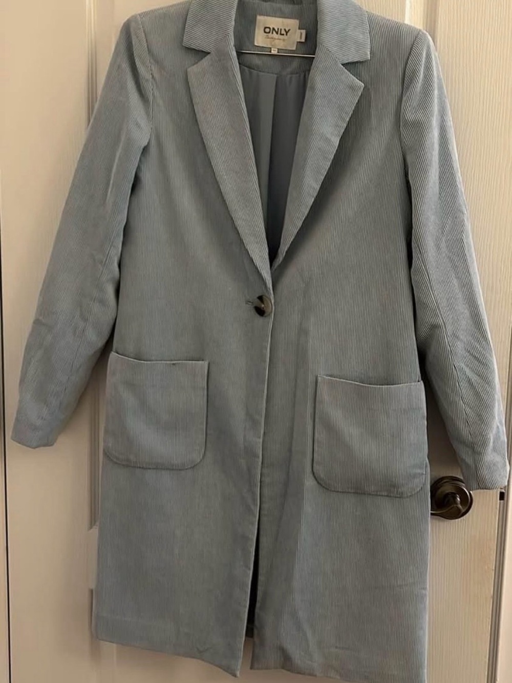 ONLY Light Blue Corduroy Long Trench Coat